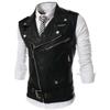Men's Suit Vest Black Lapel Collar Zipper Short Leather Fashion Casual Vest Punk Style Gilet Men for Steampunk Clothing