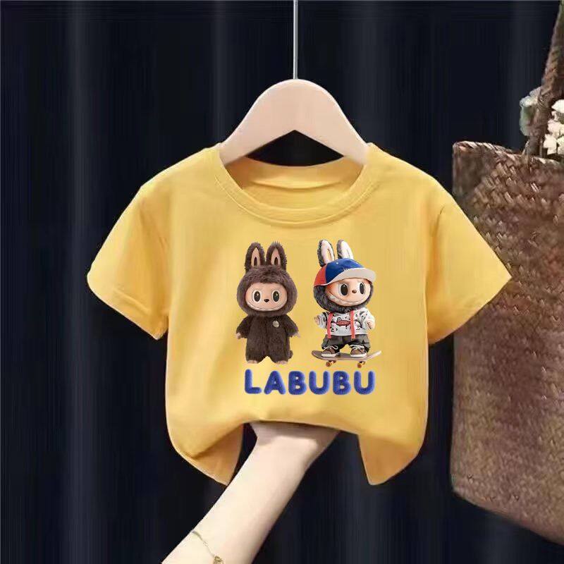LABUBU Летняя мода Мультяшная девочка Футболка с коротким рукавом Повседневная Футболка с коротким рукавом для занятий спортом на открытом воздухе Детская одежда