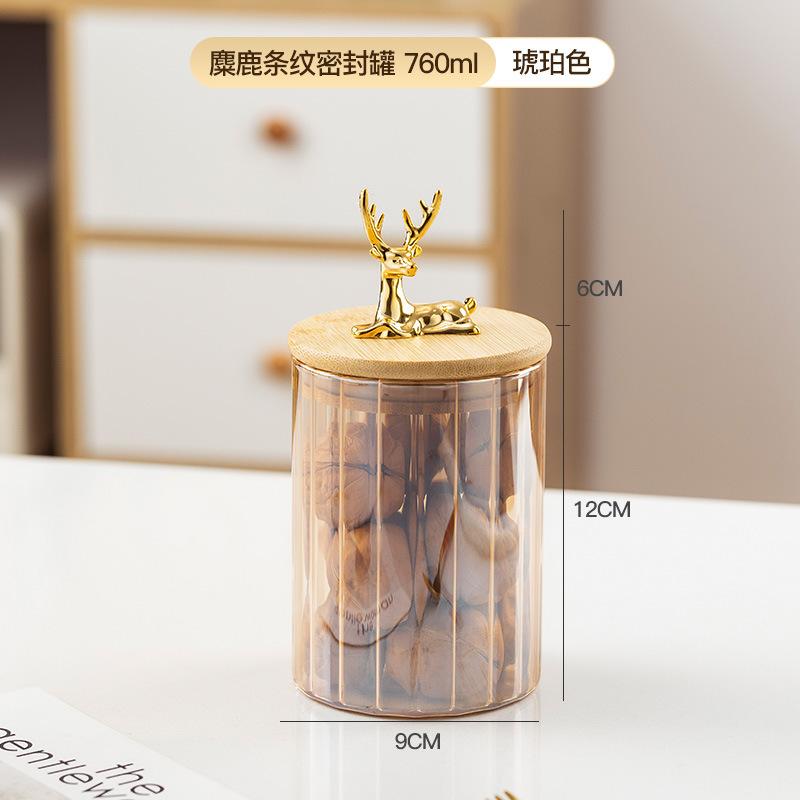 Банка из прозрачного стекла Nordic, банка для хранения зерна из боросиликатного стекла, банка для хранения сухофруктов с бамбуковой крышкой в виде головы оленя