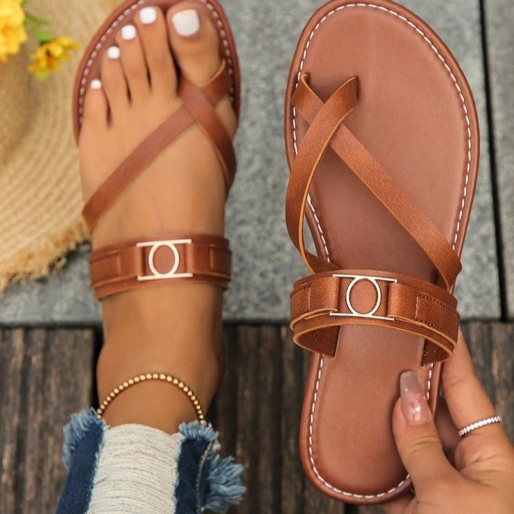 Большие размеры 2025 летняя новая обувь модные туфли на плоской подошве корейская версия сандалий римская обувь пляжная обувь женская обувь