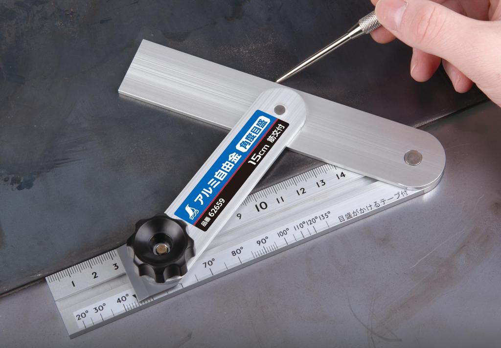 Shinwa Sokutei Aluminum Free Gold 15cm Angle Scale Lined 62659 Total Length 189mm 140g As a Guide for Angle Measurement Comes with Writing Tape Firmly