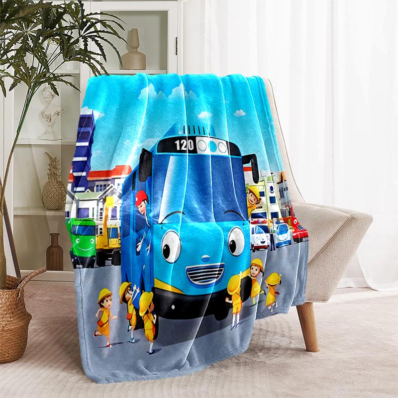 1pc Blanket Tayo the Little Bus Print Design, Lightweight Blanket for Sofa, Bed- Soft &Warm, Gift for All Seasons like Christmas, Halloween