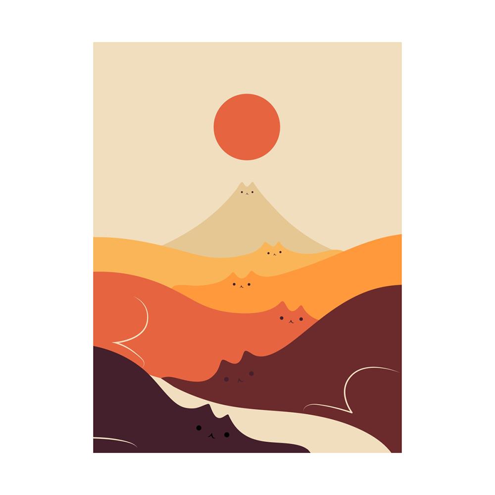 Abstract Animal Cat Landscape Wall Art Poster And Print Big Wave Canvas Painting Mountain Sun Picture For Living Room Home Decor No Frame