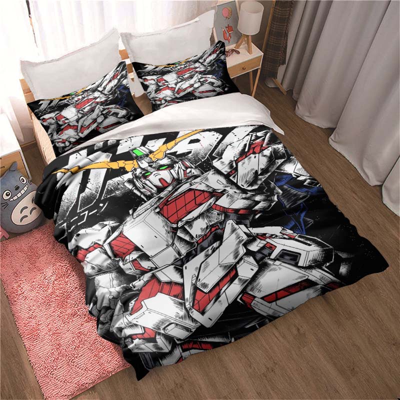 "3D Mobile Suit Gundam" anime-themed comfortable bedding set, including duvet cover, pillowcases, and children's set.