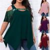 Plus Size 5XL 6XL Casual Short Sleeve Tee Shirts for Fat Ladies Soft Sequin Hollow Out Oversized  Blouse Women Summer Clothing
