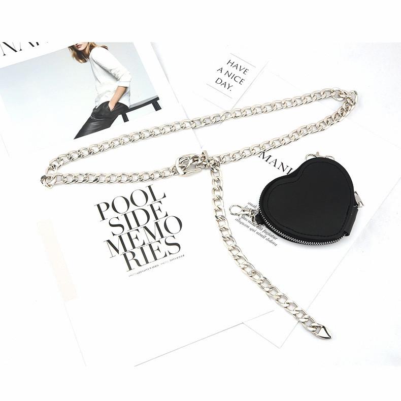Fashion Metal Women Waist Chain With Detachable Heart Shaped Bag Pendant For Outdoor Wear