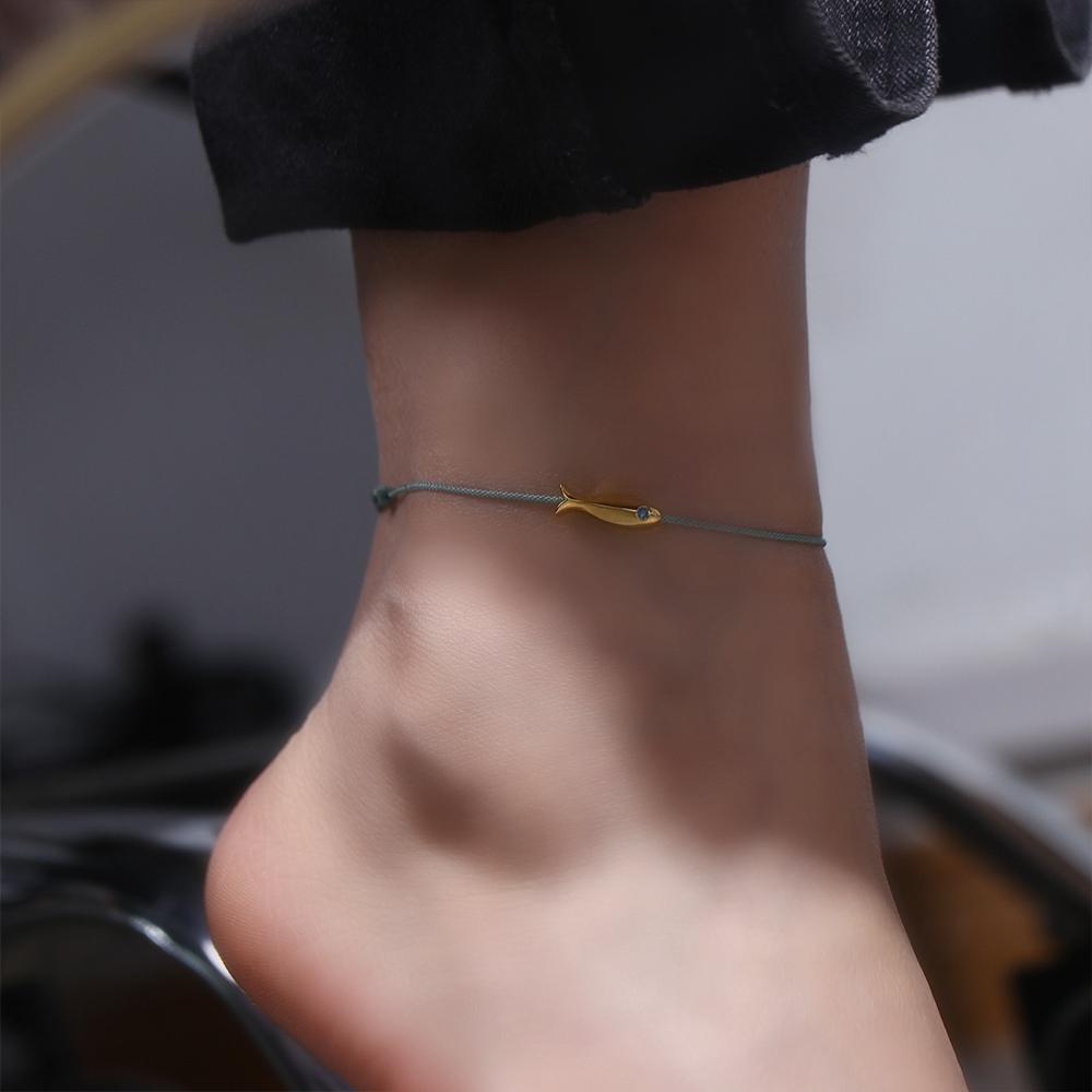 Синий Веревочный Рыба Полая Геометрия Браслеты на Ногу Плетеный К Счастью Богемный