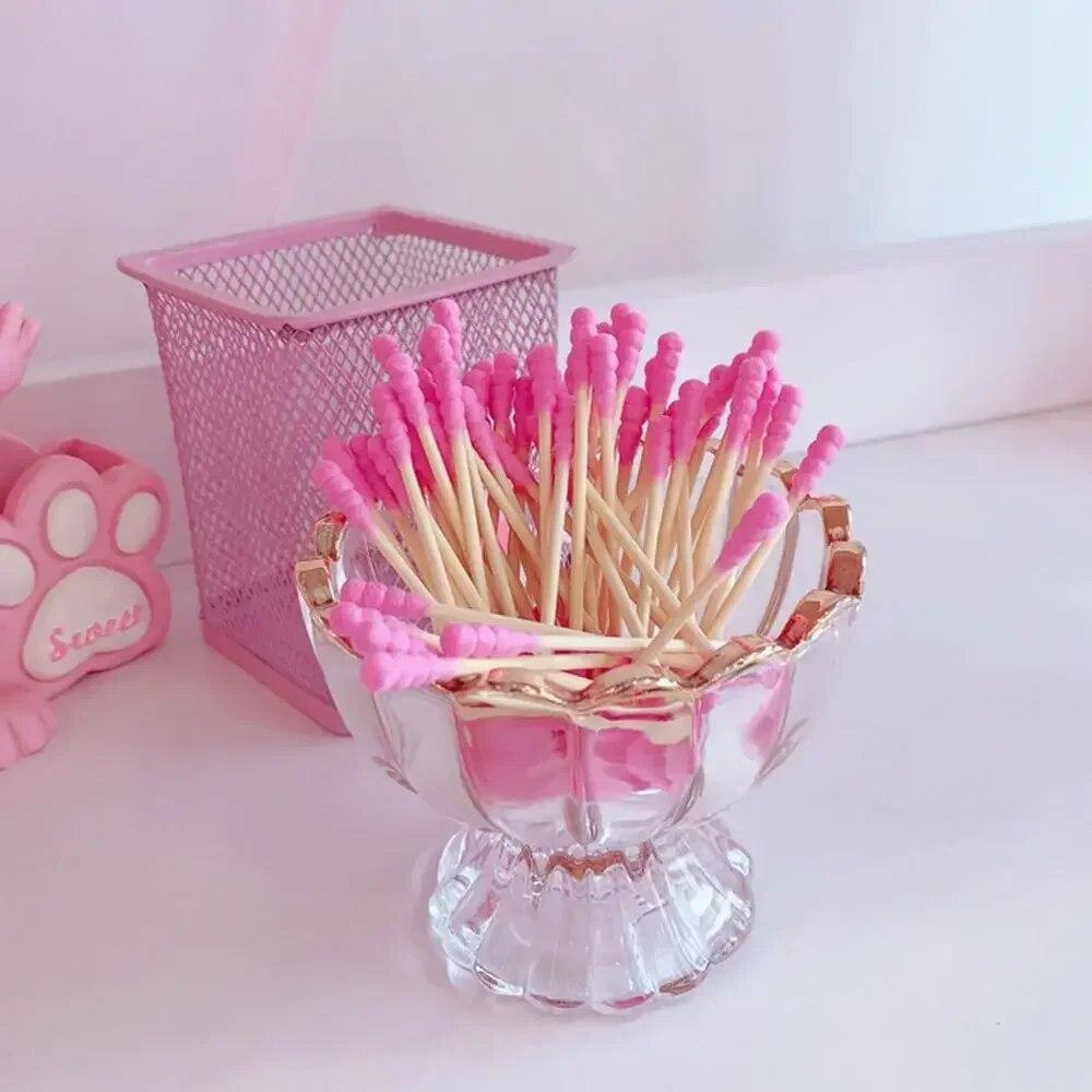 500/100Pcs Pink Double Head Cotton Swab Sticks Female Make Up Remover Cotton Buds Tip for Medical Nose Ears Cleaning Accessories