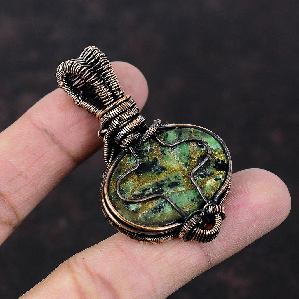 Copper Ruby Zoisite Pendant Copper Wire Wrapped Jewelry Gemstone Pendant Rainbow Moonstone Handmade Jewelry Copper Designer Pendant For Gift