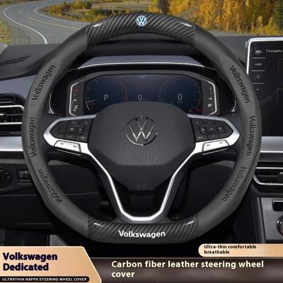 Кожаная накладка на руль автомобиля из углеродного волокна для Volkswagen T-ROC T-Cross Touareg Polo Passat Golf 5 GTI Beetle Magotan Tiguan
