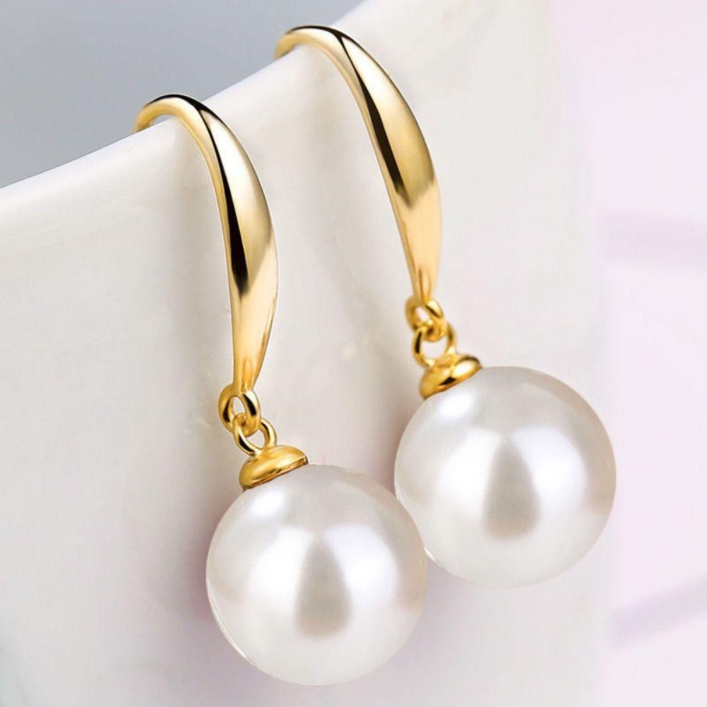 Simulation Freshwater Pearl Drop Earrings Ball Shape Ear Hook Simple Long Earrings Ear Jewelry