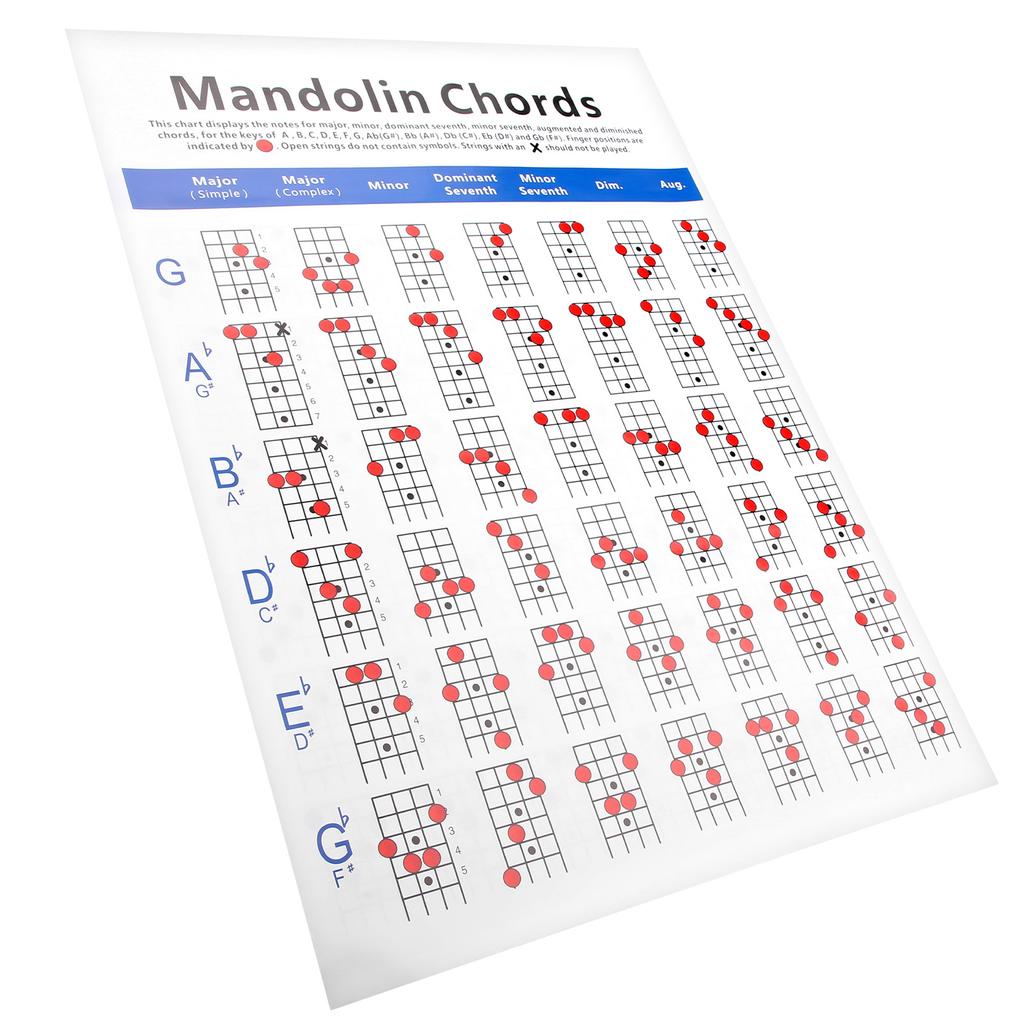 Practical Mandolin Chord Chart Fretboard Notes Coated Paper for Beginners Adult Kid