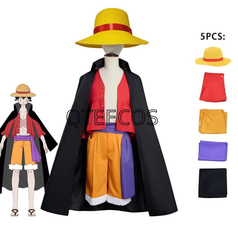 Anime Monkey D Luffy Cosplay Costume Kimono Captain Of The ONE Straw Hat Pirates PIECE Halloween Outfits