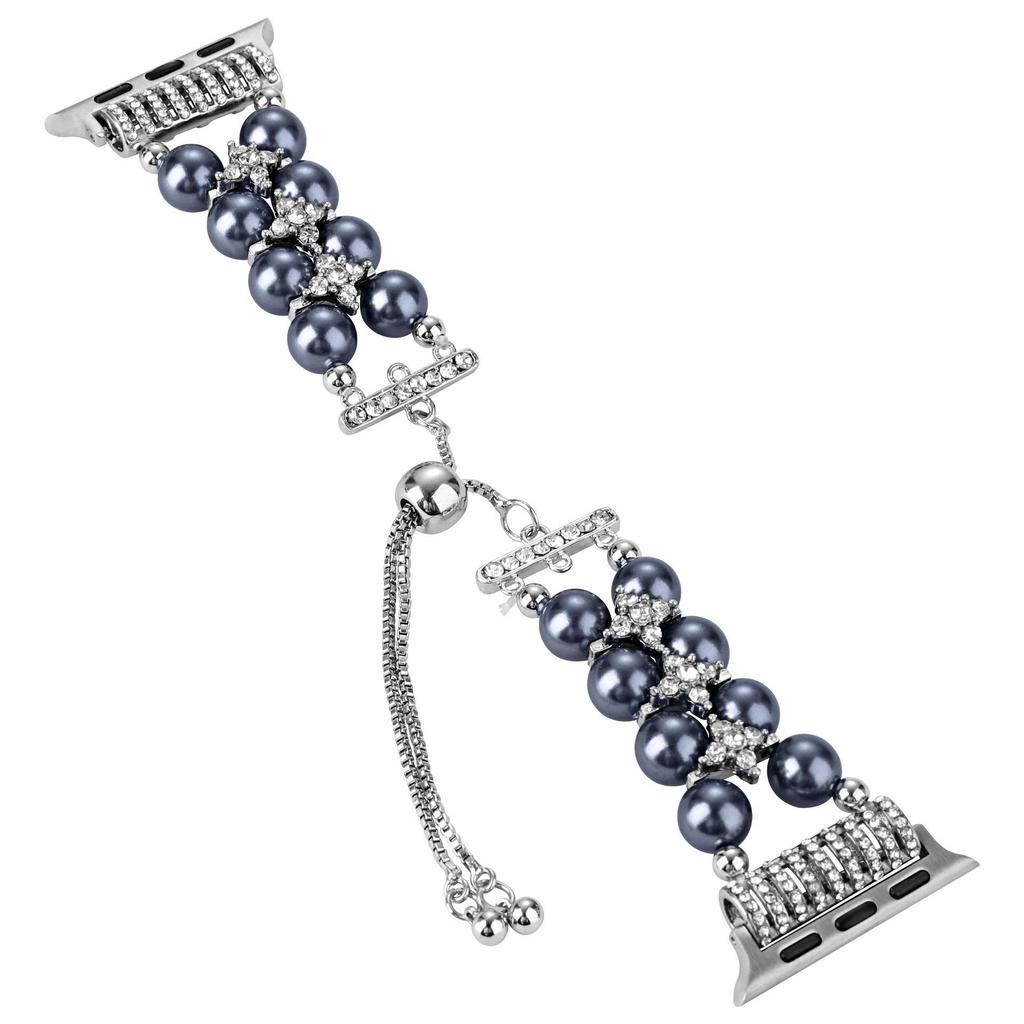 Apple Watch S8 Strap: Pearl Agate with Diamond Detail and Retractable Chain