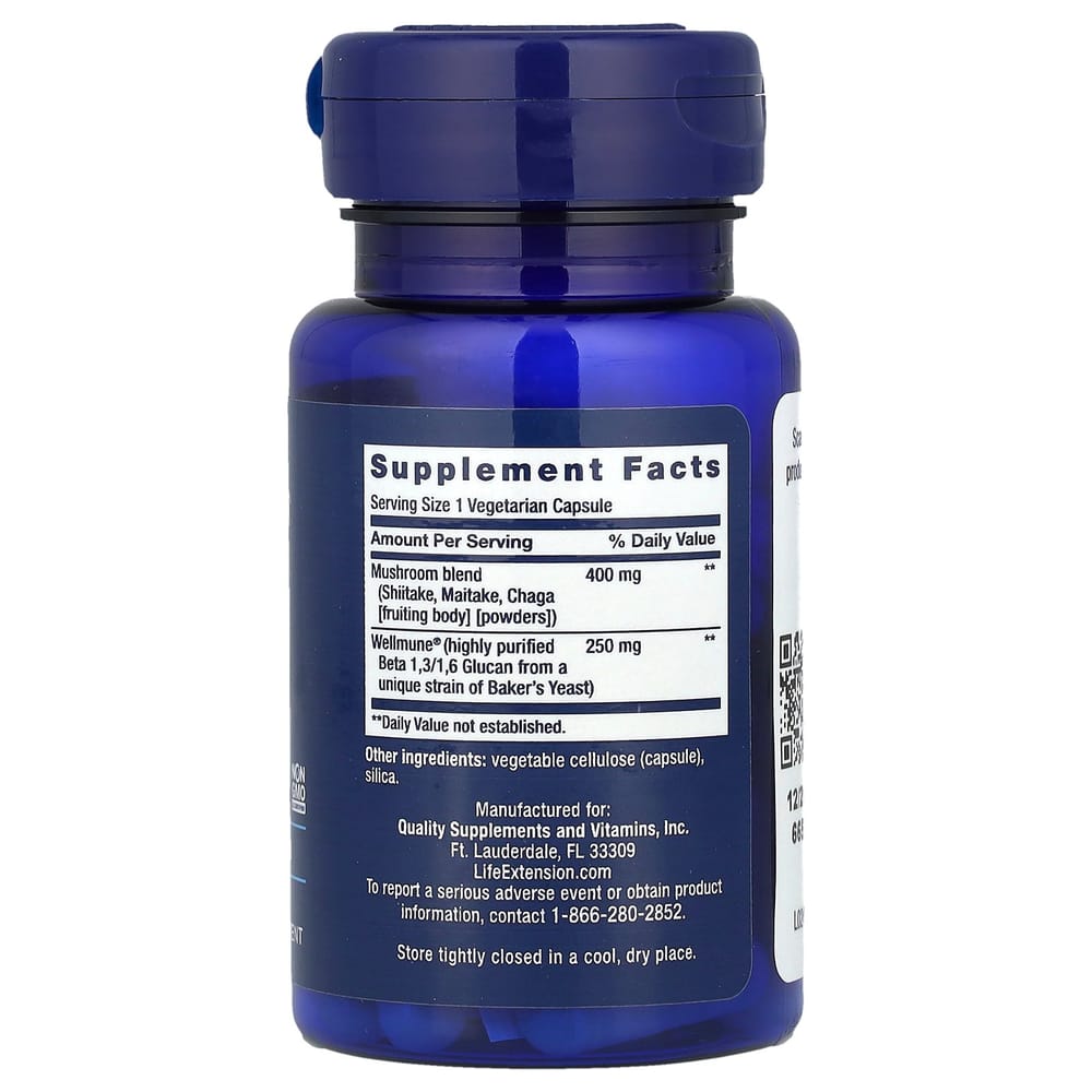 Life Extension Mushroom Immune Beta-Glucan Veggie Capsules, 30 Count