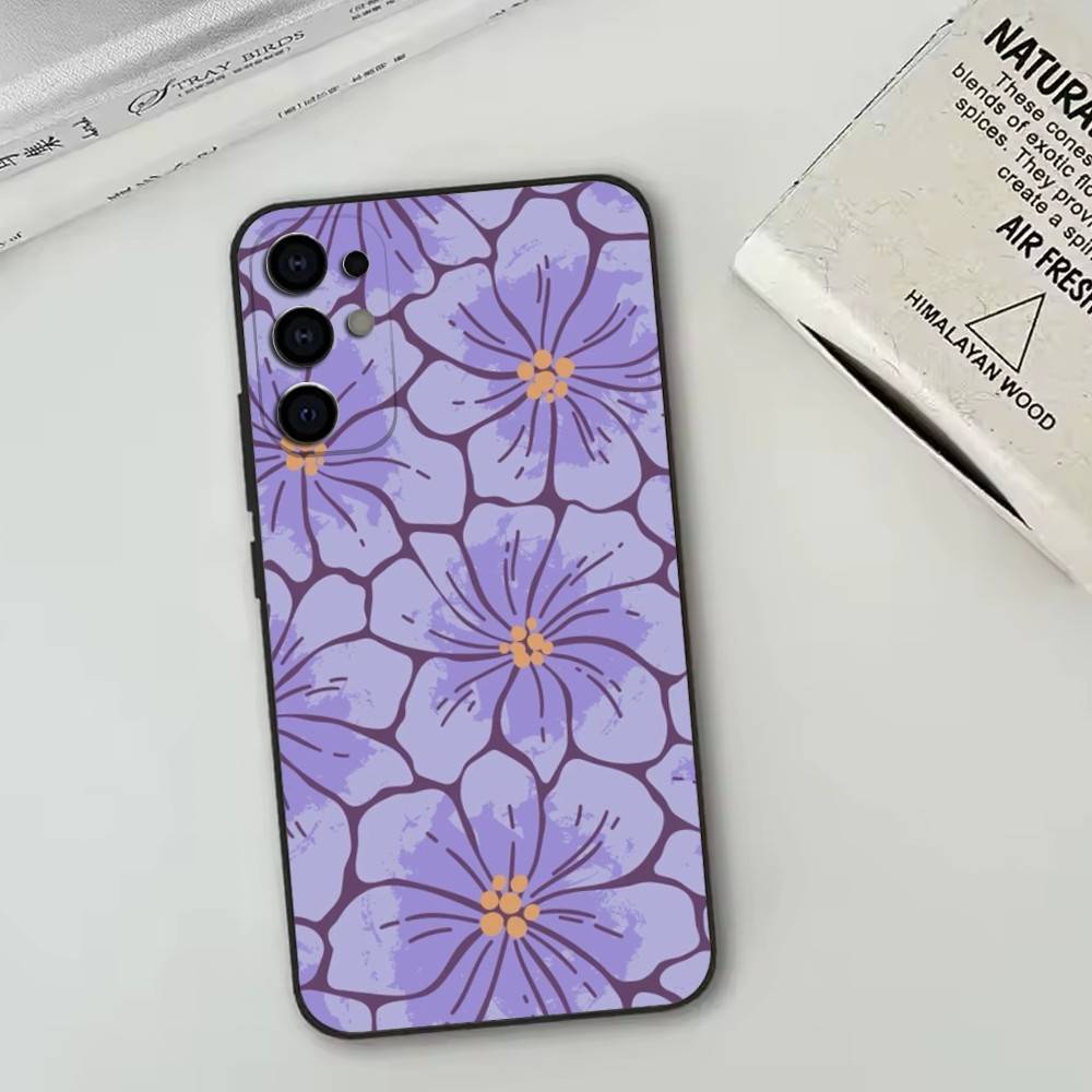 Цветочный узор Чехол для телефона Samsung S25,S24,S21,S22,S23,S30,Ultra,S20,Plus,Fe,Мягкий силиконовый черный чехол
