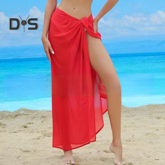 Женская пляжная юбка на шнуровке, однотонная, прозрачная, тонкая, быстросохнущая, струящаяся, солнцезащитная, бикини-накидка