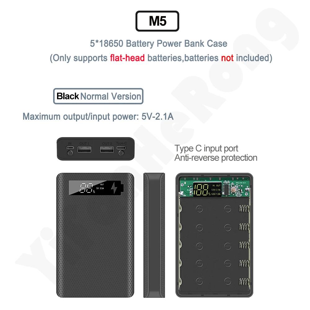 Корпус Power Bank на 5*18650, двойной USB для зарядки мобильного телефона, DIY корпус, держатель для батарей 18650, зарядная коробка со светодиодным фонариком