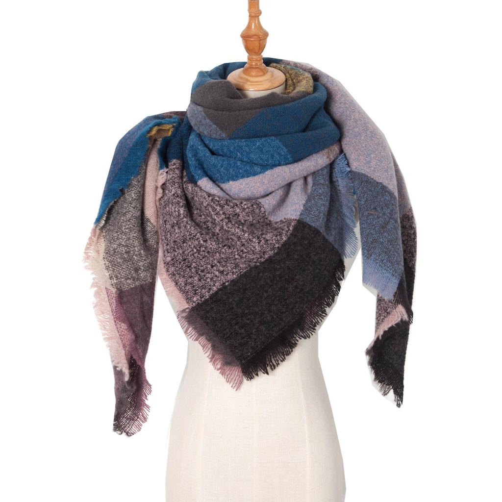 European and American Style Large Check Triangle Snood Scarf - Spring, Autumn, Winter