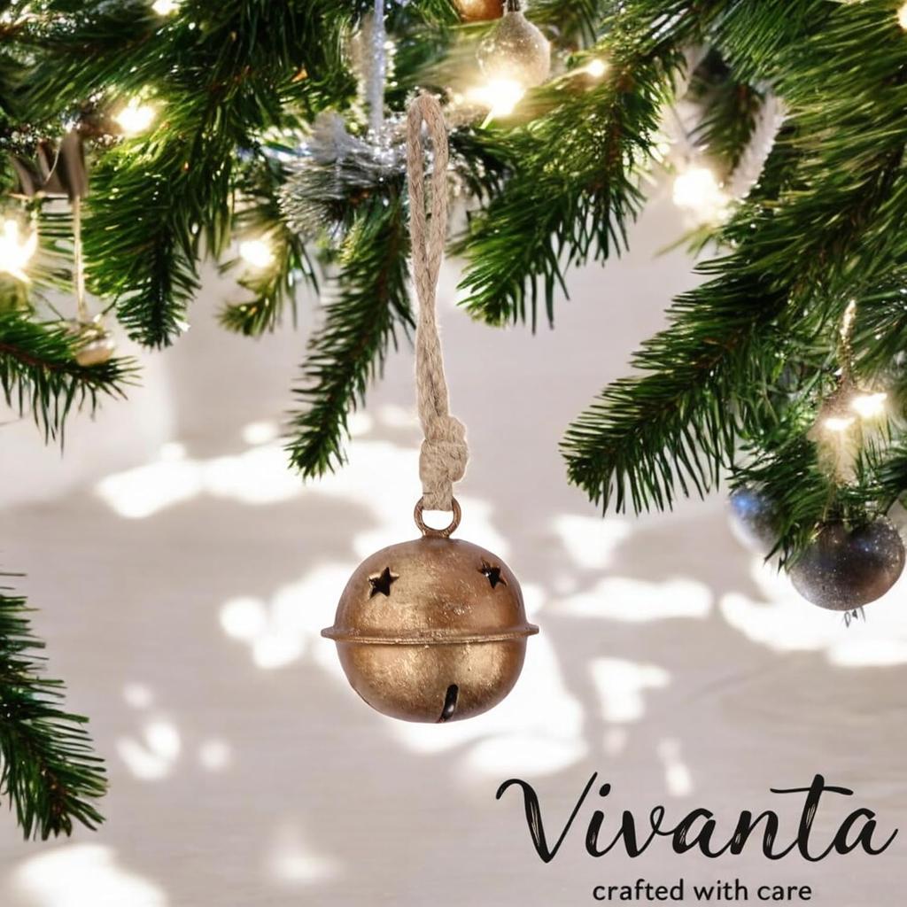 5-Piece Rustic Christmas Bell Set for DIY Holiday Decor, Vintage Sleigh and Witch Bells for Garden, Porch, and Tree Ornaments