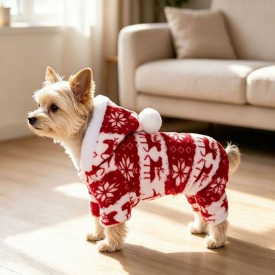 Warm Plush Christmas Dog Jumpsuit Hooded Design Dog Four Legged Coat Xmas Dog Clothes Daily Wear
