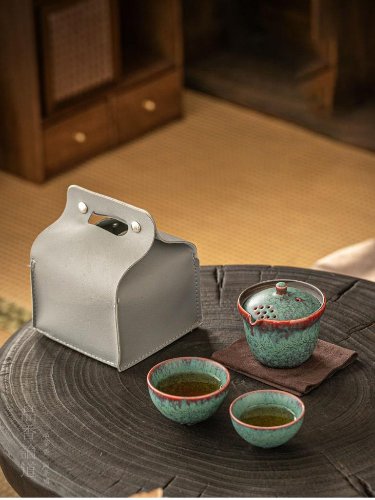 Portable Travel Tea Set, Ceramic Teacup, Kiln change Cups, Simple Ke Cup, Chinese Teaset, Office Teacup, 1 Pot 2 Cups