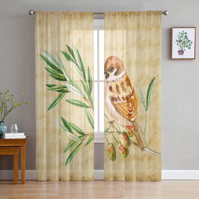 Ветка розы, птица, прозрачная вуаль, занавеска для окон, тюлевые шторы для гостиной, спальни, шифоновые шторы