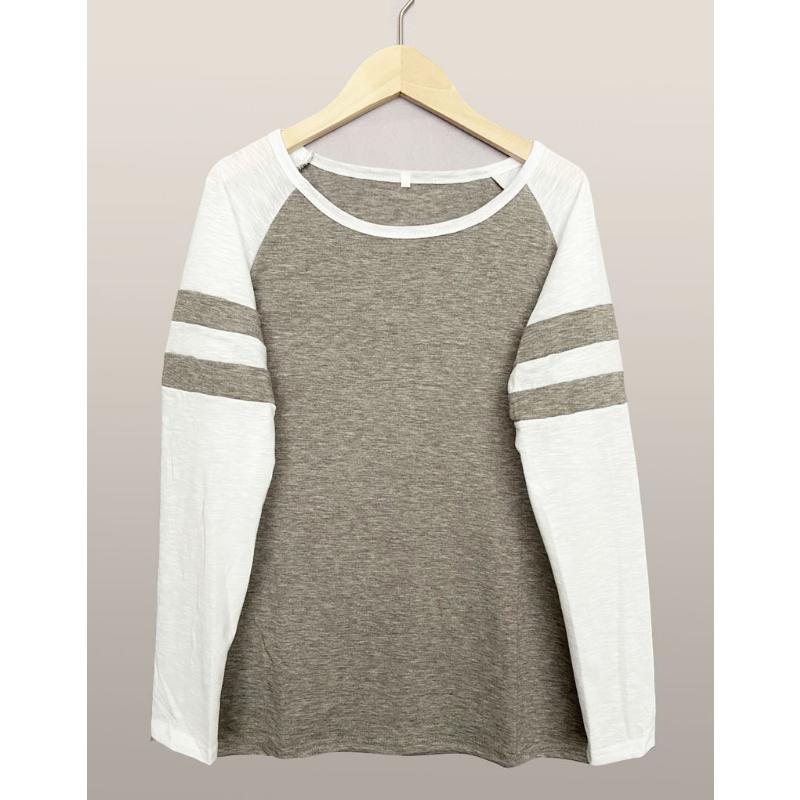 Весенне-осенняя женская блузка, модная трехцветная полосатая футболка с длинными рукавами и круглым вырезом, топы с цветными блоками