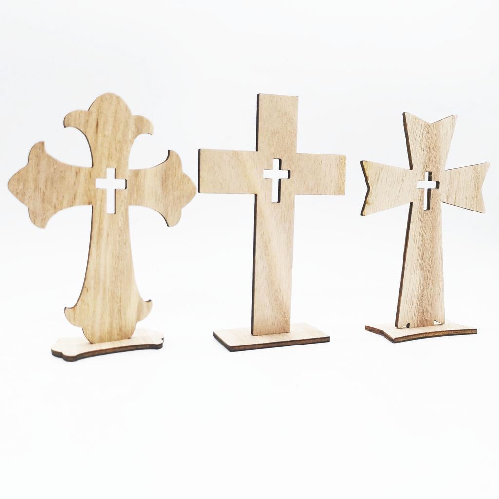 10 PCS Wooden Cross Crafts Creative Festival Accessories Wooden Set Cross Craft Ornament