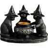 Halloween Decoration Figurines Familiar Cauldron Tea Light Holder Black Witches Cats Candlestick Holder Home Bar Table Ornaments