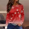 Women's Fashion Casual Slit Hem Round Neck Long Sleeve Loose Christmas Printed T-Shirt Ladies Top