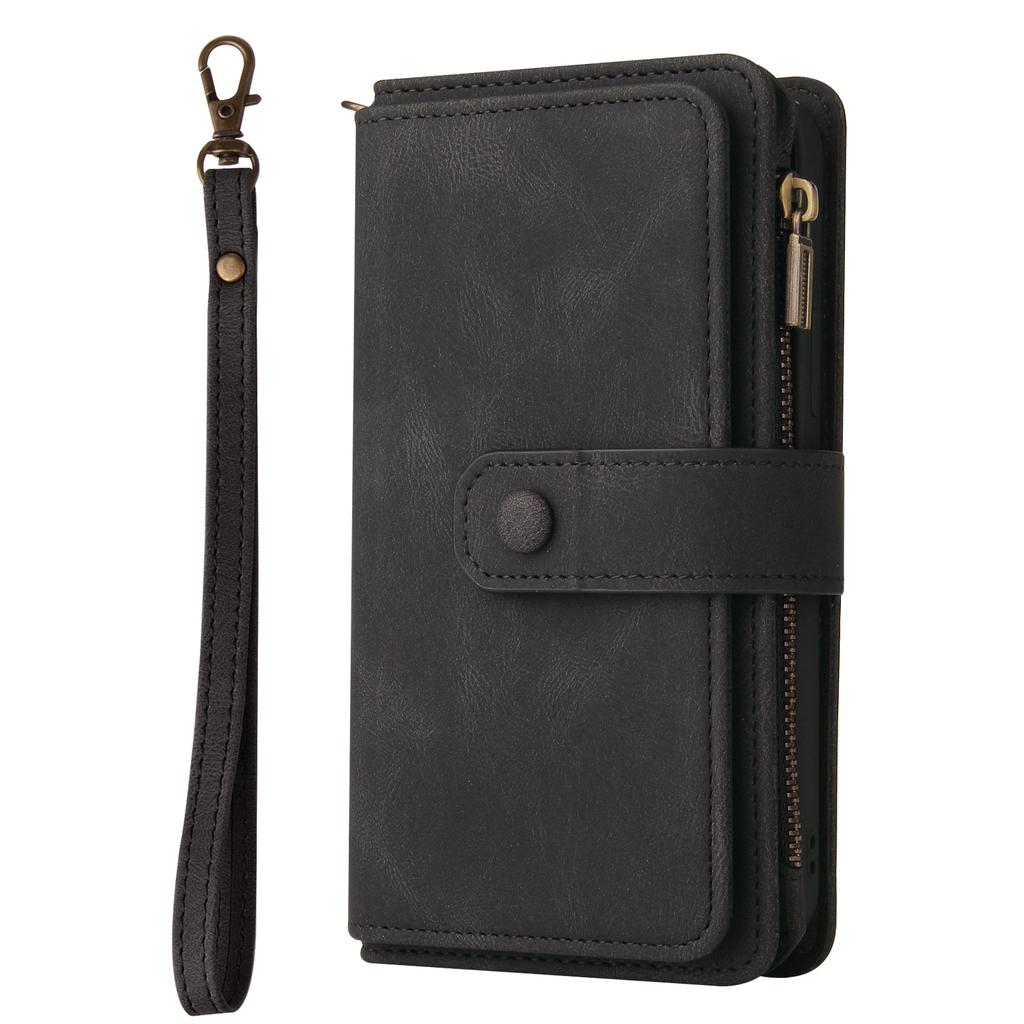 For Google Pixel 8 Zipper Wallet Case with 15 Card Slots and Strap Leather Phone Cover