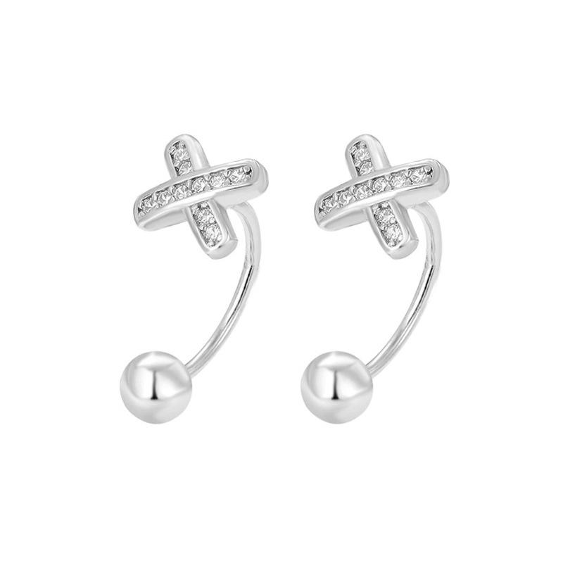 Cross Zircon Screw Earrings Women'S Compact Versatile Commuter Wind Inlaid Zircon X Letter Interwoven Earrings