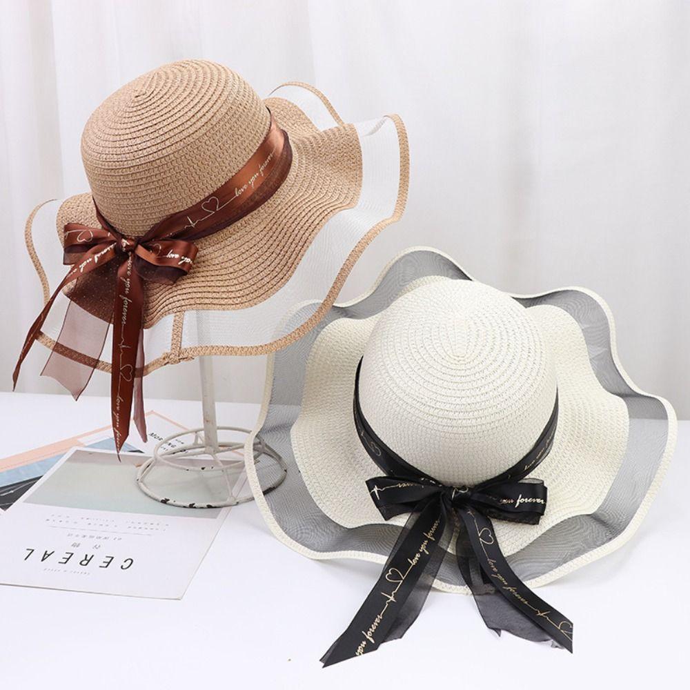 UV Protection Bow Straw Hat Weave Outdoor Visor Cap Fashion Sun Protection Cap  Vacation