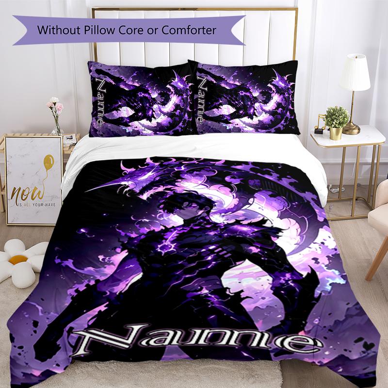 3pcs Custom Name Solo Leveling Bedding Set Duvet Cover Closure Includes 1 Duvet Cover & 2 Pillowcases for All Seasons Bedroom Decor