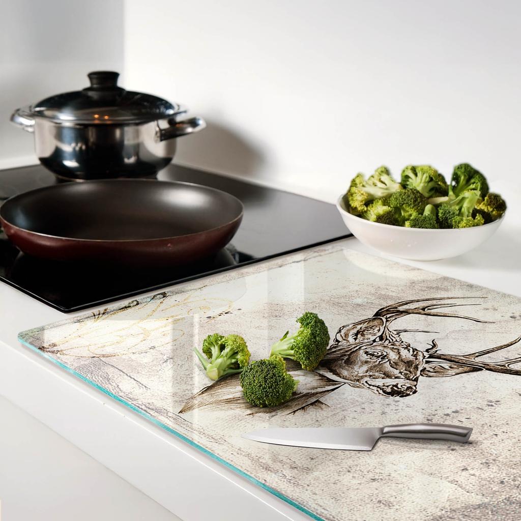 Durable and Stylish Tempered Glass Kitchen Board with Deer Pattern 80x52 cm