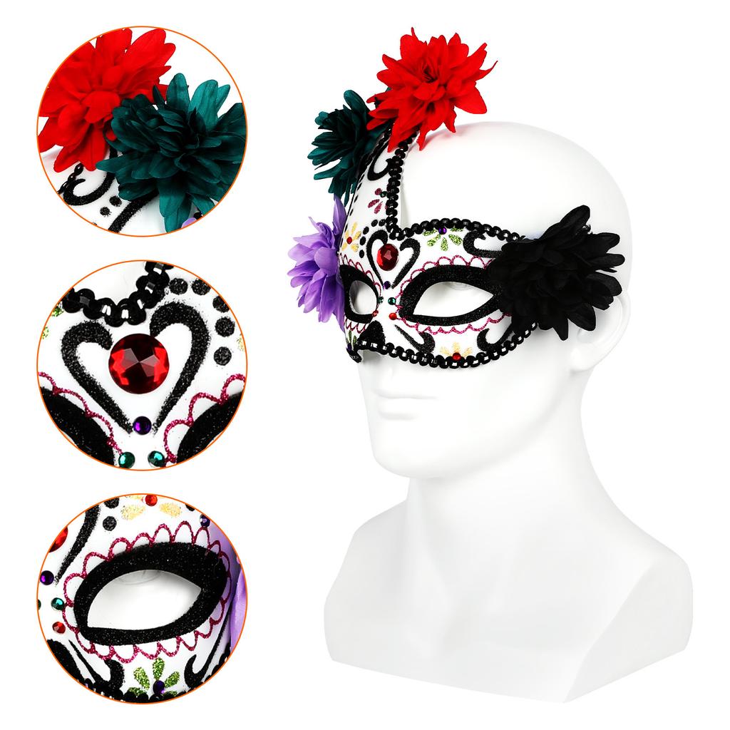 Mexican Day of the Dead masquerade mask, Halloween mask with flowers cosplay Performance Carnival Party