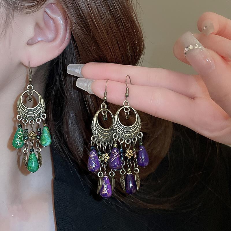 Новые китайские серьги-капли с кисточками в виде цветка, этнический стиль, ретро, модные серьги для женщин