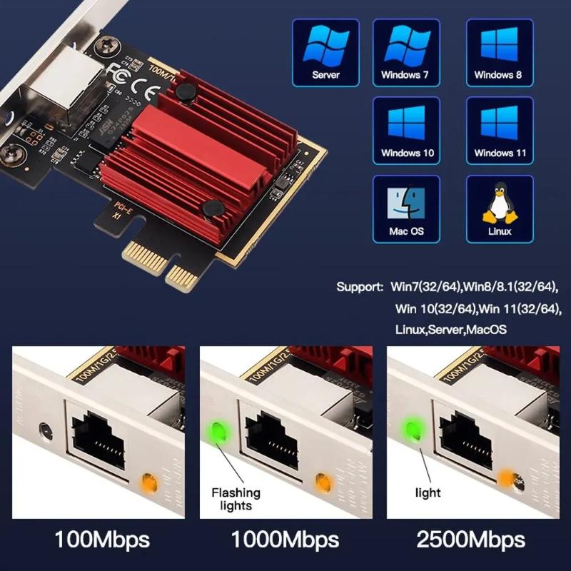 1 шт. 2,5 Гбит/с PCI-E к RJ45 сетевая карта RTL8125B чип 100/1000 Мбит/с 2,5 Гбит/с Ethernet проводной LAN контроллер адаптер для Win7/8/10/11