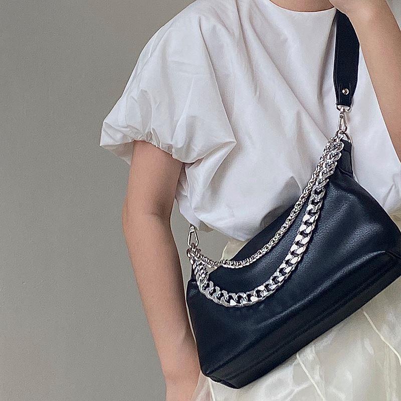 Новые сумки через плечо Advanced Women's Temperament Black Dual Purpose Chain Axillary Bags Fashion Trend Niche Leisure Commuter Bags