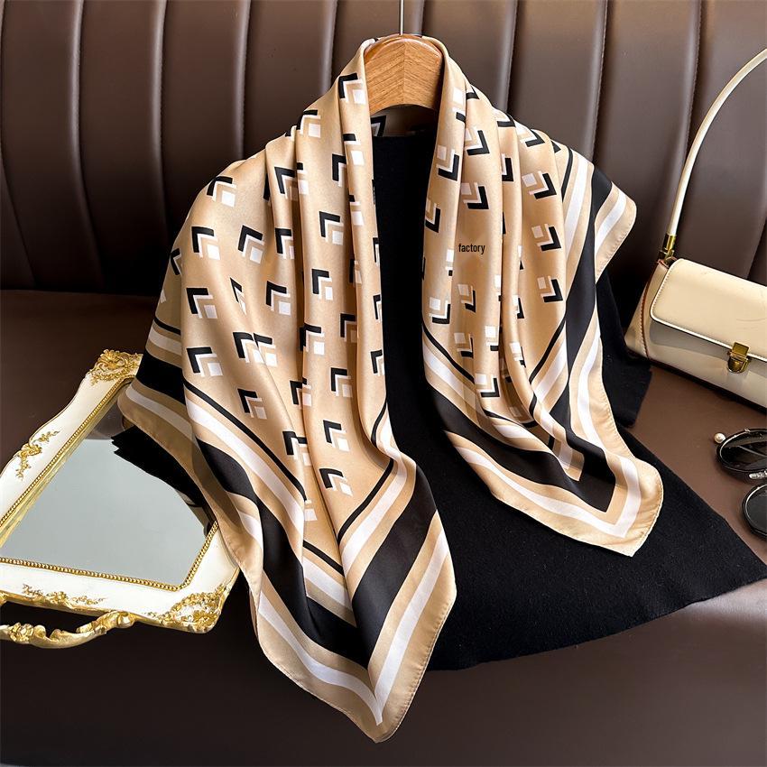Versatile British-Style Silk Square Scarf - 90cm Solid Color Shawl & Headscarf