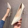 Single Shoes Cat Heel Pointed High Heels Soft Leather Spring and Autumn New Versatile Girl Black Stiletto