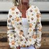 Women Sweater Cardigan Round Neck Long Sleeve 3D Flower Pattern Button Up Knit