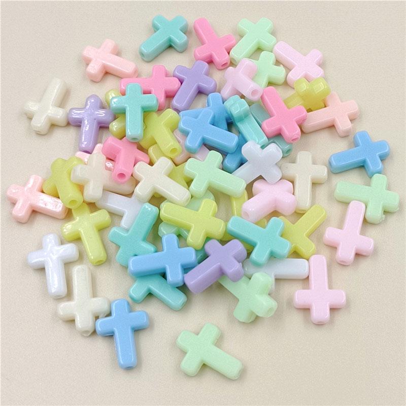 Spring Color DIY Jewelry Accessories Making Materials Necklace Bracelet Fashion Macaron Color 50Pcs Cross Loose Beads System Cream Jewelry Accessory