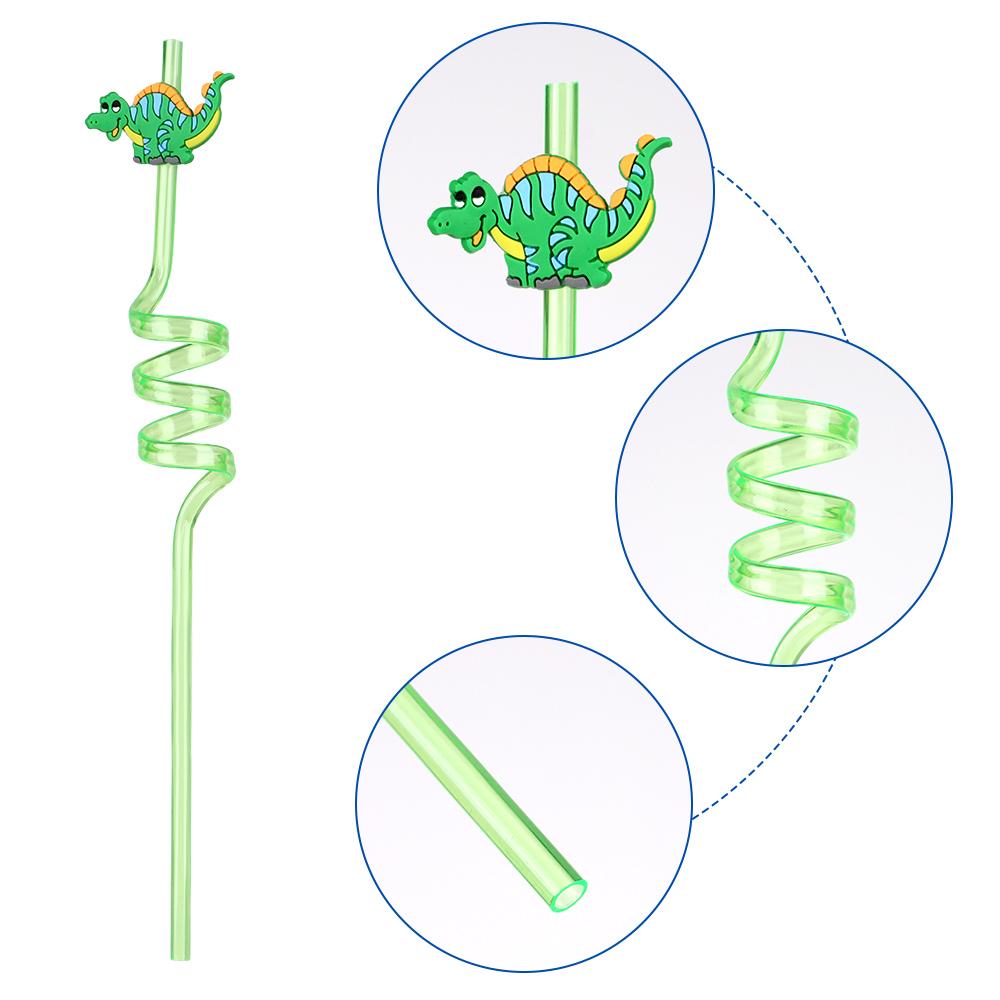 Drinking Decor Party Supplies Straws-Plastic Dino Theme Cartoon Pattern Dinosaur Reusable Straws