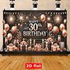 Двумерный роскошный фон для 30-летия, воздушные шары цвета розового золота и баннер с декором из шампанского