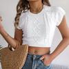 Spring Summer Women's Casual Solid Colour Twist Short Sleeve Knit Holiday Short Cord Top