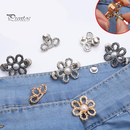 4 шт. Цветочные пуговицы для джинсов, утягивающие талию брюк, съемные декоративные пряжки для талии, регулируемые зажимы для брюк без шитья для свободных джинсов, брюк, юбок