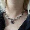 Meatball Cat Claw Rivet Necklace Dark Rock Punk Sweet Cool Red Black