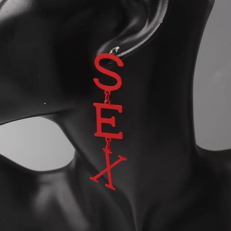 Индивидуальные модные большие висячие серьги с буквами для женщин, металлические висячие серьги-капли для ушей SEX, многоцветные вечерние женские подарочные Pendientes